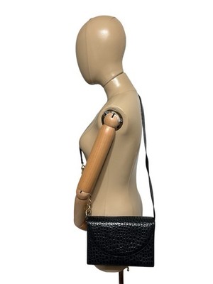 Vtg 80s Gianni Versace Croc Embossed Leather Shoulder Bag