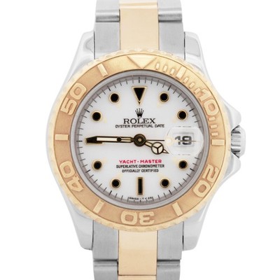 Ladies Rolex Yacht-Master 29mm 69623 White 18K Yellow Gold Steel Date Dive Watch