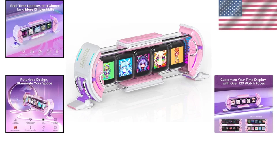 Multifunctional Pink Digital Clock with Weather, Stocks, & Pixel Art Design - Image 2 of 4