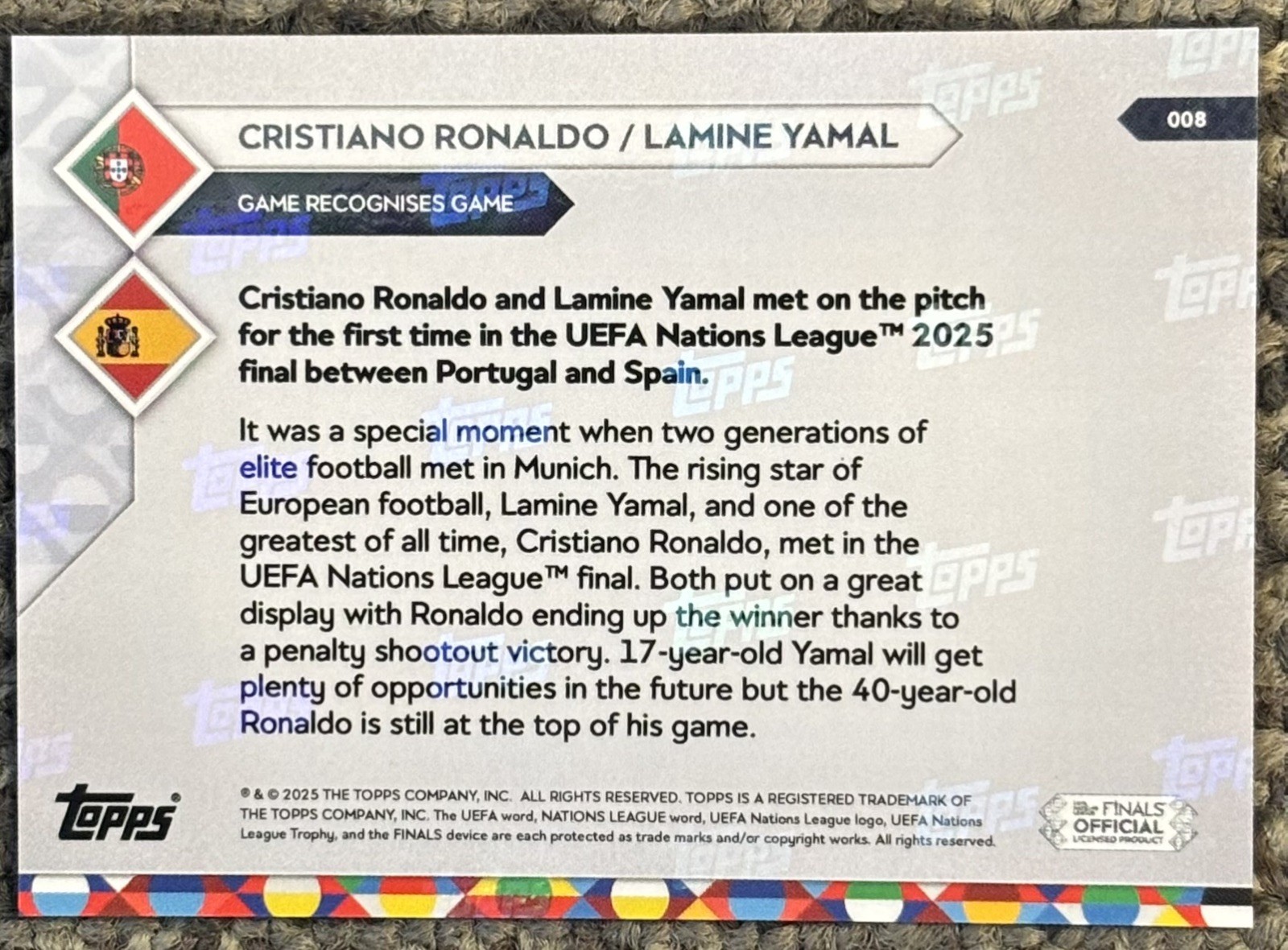 Lamine Yamal / Cristiano Ronaldo 2025 Topps Now UEFA Nation Spain Portugal WC view 2