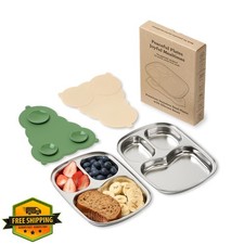 Stainless Steel Divided Toddler Plates with Dual Suction, Premium Korean 304 ...