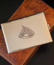 🎄🎄🎄 Antique Thomae Sterling Silver Equestrian Horse Cigarette Case 4.5” c1920