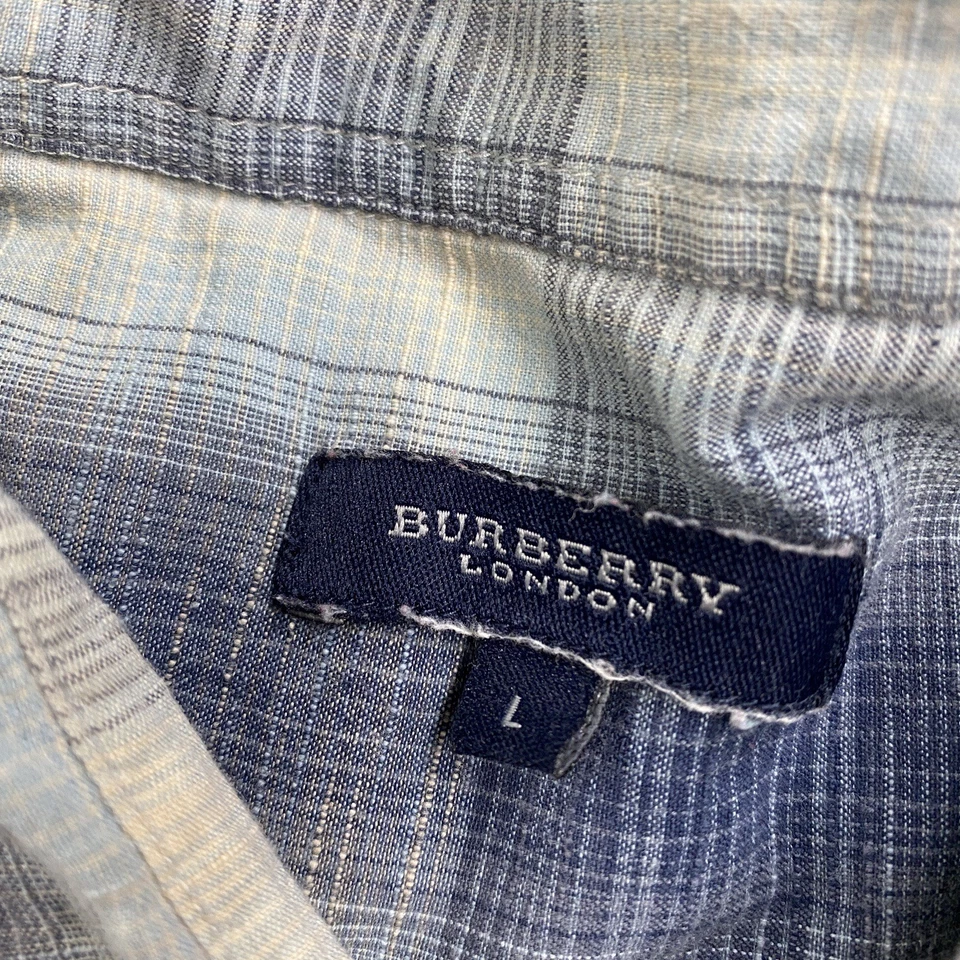 Camisa Burberry vintage para hombre L blanca azul sombra a cuadros manga larga abotonada Foto 4 de 4