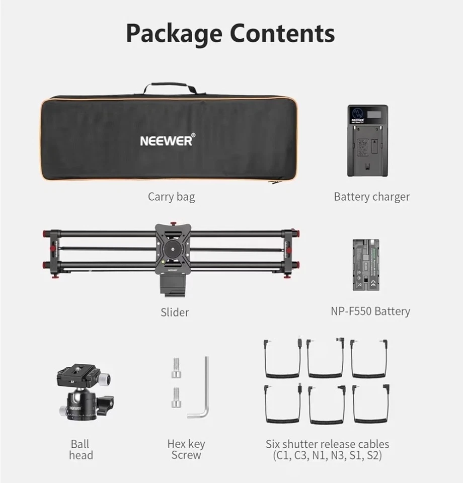 NEEWER 31.5"/80cm Motorized Camera Slider ER1-80 – App Control, Carbon Fiber - Image 2 of 4