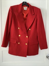 Talbots 100 Wool Double Breasted Blazer Size 4 Medallion Buttons Red Lined