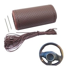 Universal Steering Wheel Cover 14.5-15-Inches Leather Breathable Brown Coffee