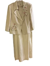 EMMA JAMES dress linen lined 2 piece with jacket off white size 18  fits like 16