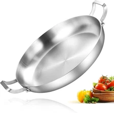 14-Inch Tri-Ply Stainless Steel Paella Pan,Large Skillet,Griddle Pan,Large Fr...