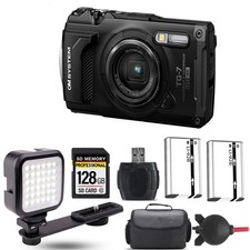 Olympus OM SYSTEM Tough TG-7 Camera Black  Extra Battery  LED - 128GB Kit