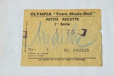 RARE / TICKET BILLET CONCERT -coluche a l'olympia 18 février 1975 dédicacé