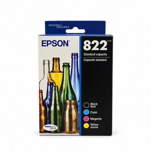 Genuine Epson 822 OEM Ink Cartridges 4 Pack Black Cyan Magenta Yellow CMYK - product listing photo