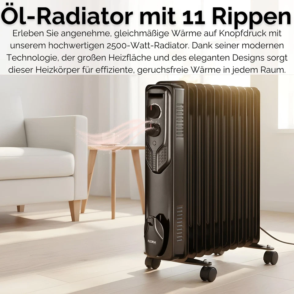 11 Finned Oil Radiator Electric Heater Radiant Mini Heater 2500 Watt Heater - Image 2 of 4