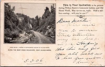 1906 Wilkes-Barre PA Bear Creek Blvd Centennial Jubilee Invitation Postcard