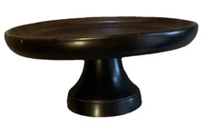 Crate & Barrel Large Dark Wood Pedestal Tray 15” Diameter | 7” High