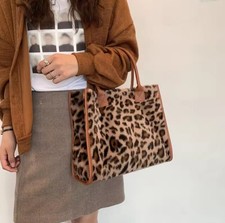 Lady Soft Fluffy Tote Shoulder Bag Large Faux Fur Handbag Furry Leopard Print