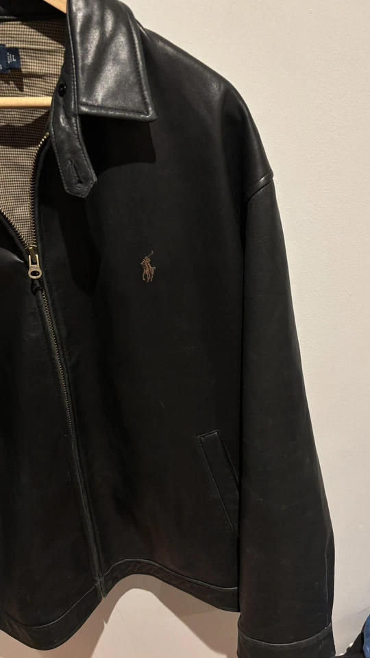 Polo Ralph Lauren Lambskin Leather Jacket Size Large Black Biker Bomber  - Image 3 of 4