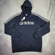 New Adidas Signature Blue Pullover Hooded Sweatshirt Hoodie Men's XL 3 Stripe