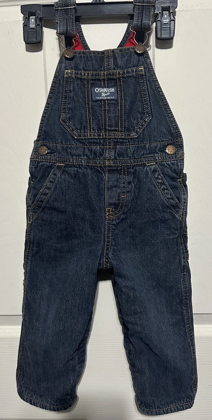 OshKosh Vestbak Denim Fleece Lined Overall Pants Size 18 Months