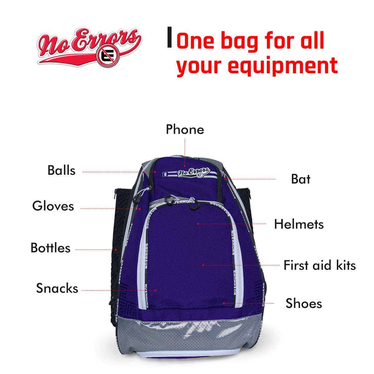 Grand Sac à Dos De Baseball / Softball – Léger, Avec Compartiment à Chaussures – Noir