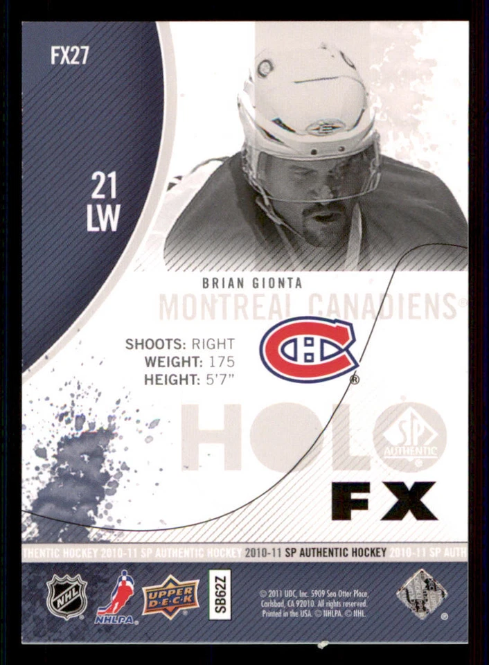2010-11 SP Authentic Holoview FX #FX27 Brian Gionta - Image 2 of 2