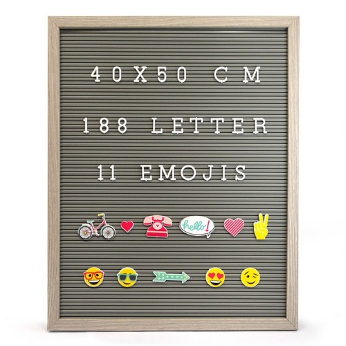 Chic Rustic Message Board - White Letter Set with 11 Emojis - 40x50cm Grey Frame