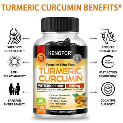 Organic Turmeric 1500Mg(High Strength)with Black Pepper and Ginger-Vegan Non-GMO