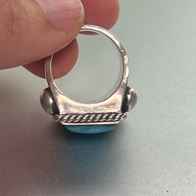 LARRY SMITH 6 Point Rectangle Turquoise Ring Size 7 Sterling