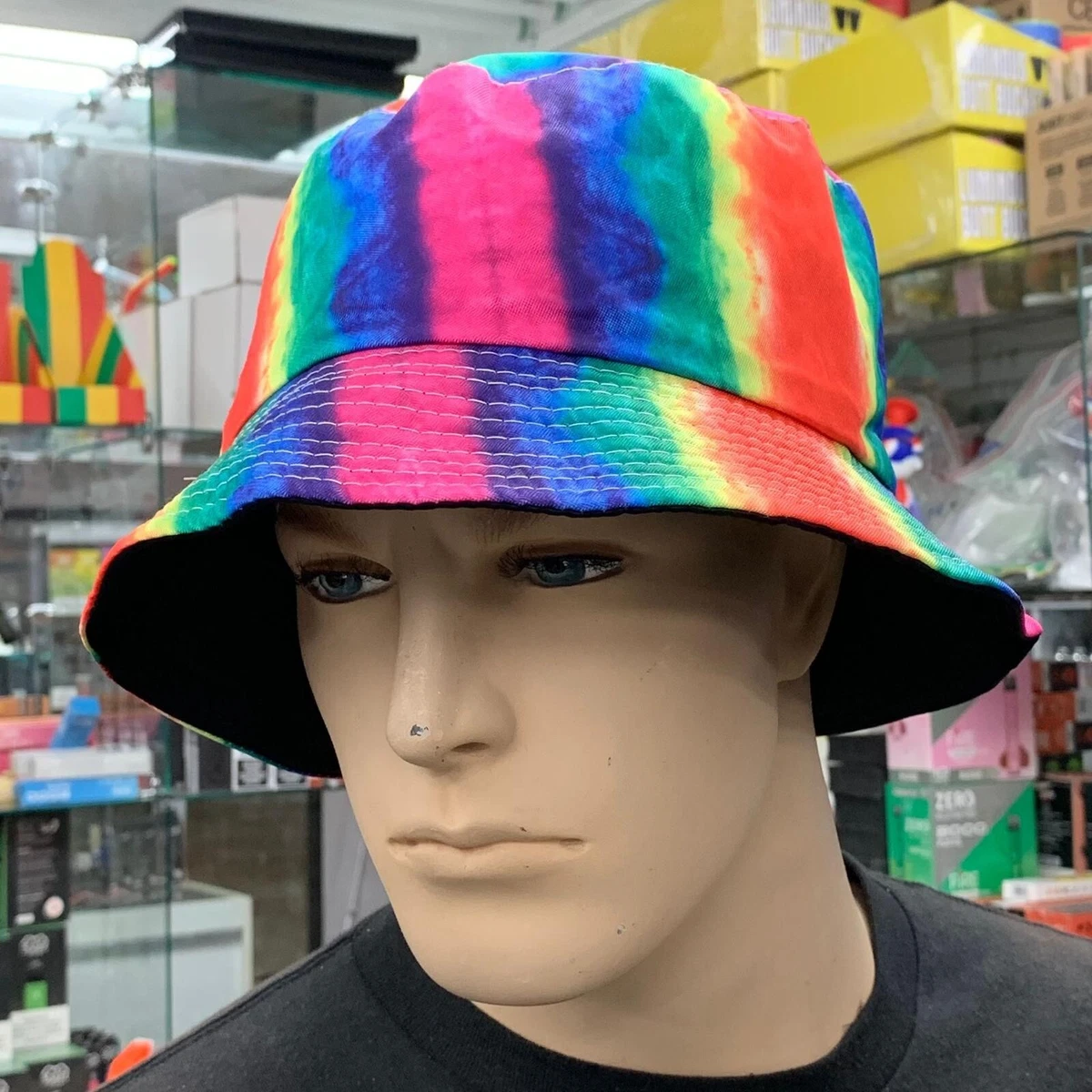 TIE DYE Bucket hat Crazy Rainbow Gay Pride unisex style reversible foldable