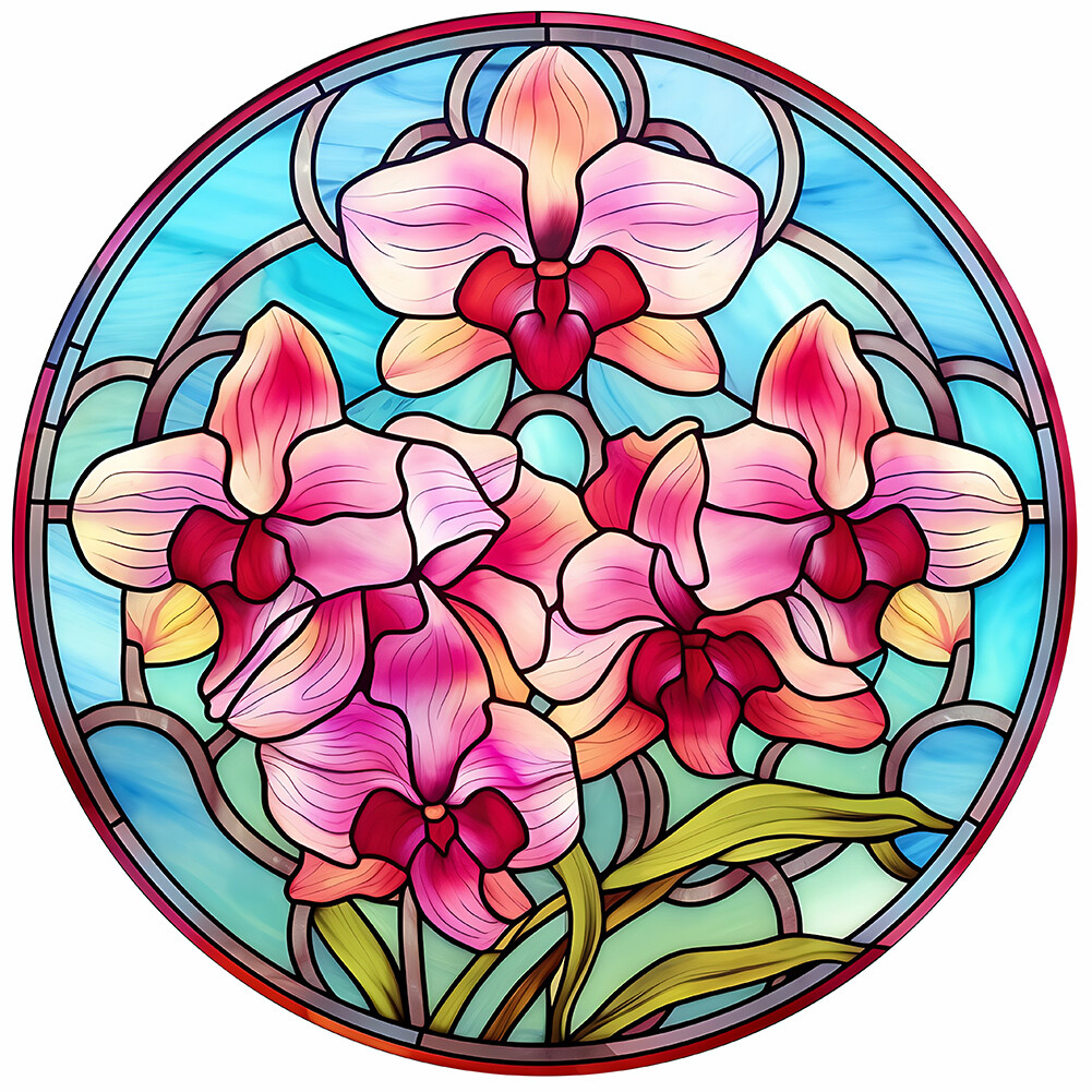 5D DIY Full Round Drill Diamond Painting Stained Glass Flower Kit Home