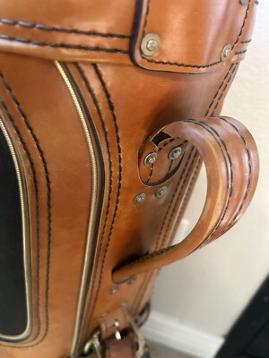 Vintage Burton Golf Bag Leather Canvas Black Tan 6 Way Made In USA