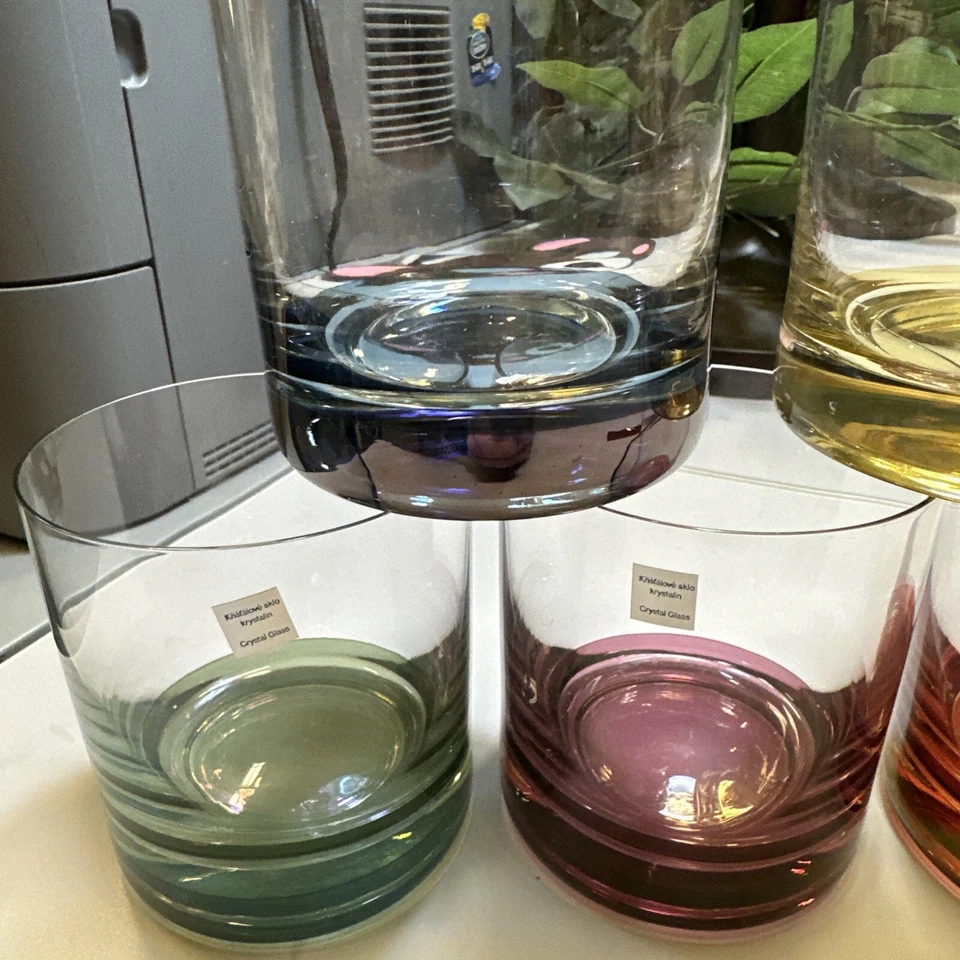 Juego de 6 vasos de whisky Bohemia Barline de colores antiguos Foto 2 de 4