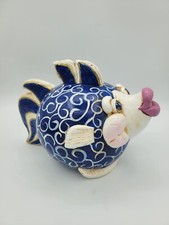 Vicki Thomas Vintage Enesco Fat Blue Kissing Fish Gourd Sculpture Figurine
