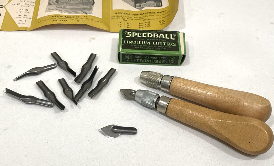VTG Lot 2 No. 1 Speedball Linoleum Cutter Tools 2 Blades Orig Box No. 4131 USA - Image 4 of 4