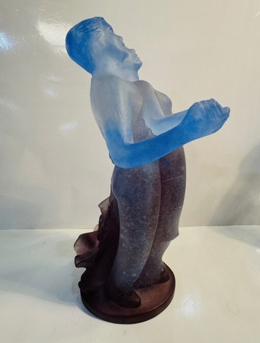 Rare Daum Pate De Verre Male Female Dancers 9” Tall Blue Mauve Violet Perfect! - Picture 2 of 9