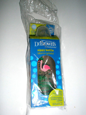 Dr. Brown s Milestones Narrow Sippy Bottle, 100% Silicone Flamingo BPA Free  CE1