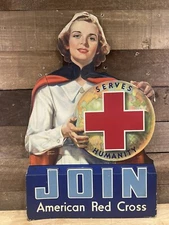Vintage Join American Red Cross Recruiting Cardboard Advertising 