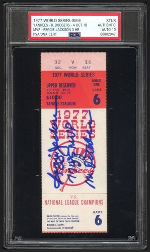 HOF Reggie Jackson 1977 Signed Baseball World Series Gm 6 Ticket PSADNA Auto 10