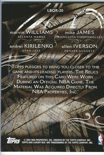 2006-2007 Topps Luxury Box Williams/James/Kirilenko/Iverson Relics Quad #28/199 - Picture 2 of 2