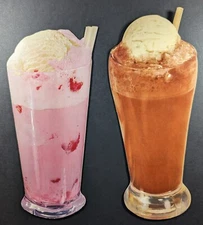 Vintage (Lot of 2) 1950s Ice Cream Shake Cardboard Cut Out Decoration Display