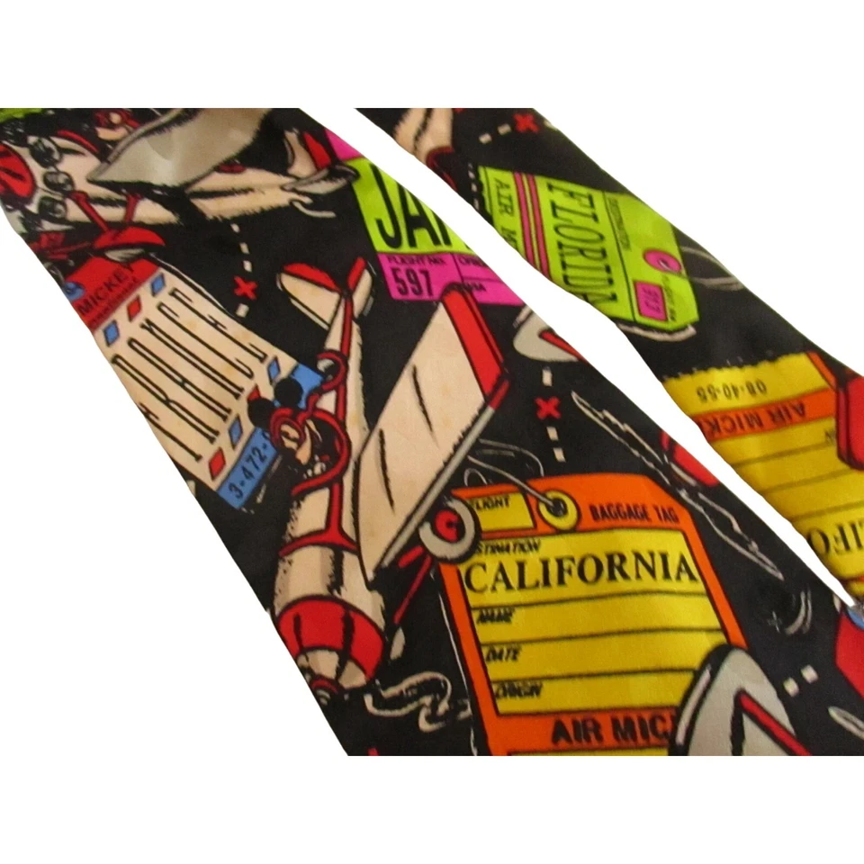 Vintage Mens Silk Neck Tie 3.5” 56" Mickey Travel Mouse Airplanes Foto 3 de 4