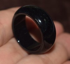 Certified Black Burma A Jadeite Jade Round Circle Ring NO.7.75  330301