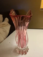 Vase 12" Flower Centerpiece Bud Vase Pink  color Bohemian Czech Crystal Glass