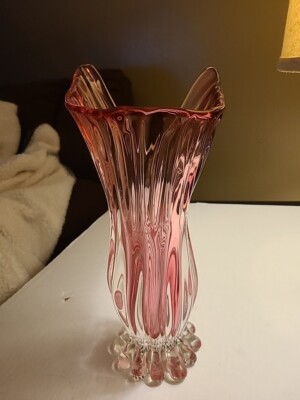 Vase 12'' Flower Centerpiece Bud Vase Pink  color Bohemian Czech Crystal Glass