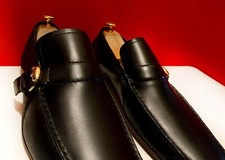 $989.00 !!GUCCI RARE LUXURY MEN'S BLACK LEATHER LOAFER SHOES MARKED SIZE 10.5 G