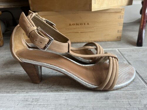 Donald J Pliner Viva T Ankle Strap Heels Tan Suede Leather Sandal Designer 8.5