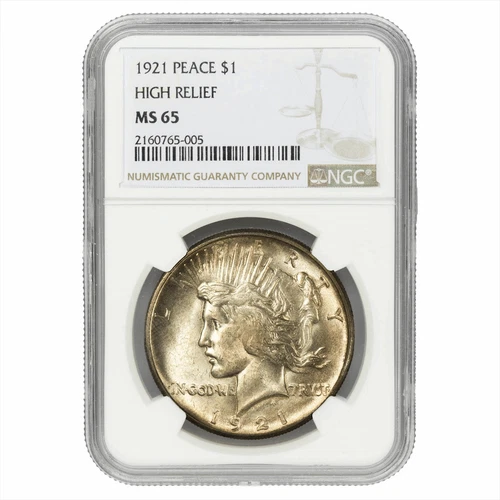 1921 High Relief Silver Peace Dollar $1 NGC MS 65