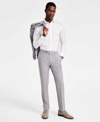 Calvin Klein Mens Slim fit Dress Pants 34 / 30 Light Grey Solid Stretch  627502583680| eBay