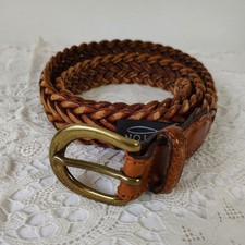 BRIGHTON Leather Braided Woven 1" Belt Women's 33" Brass Buckle Brown Sz 28