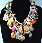 Vintage Grandma's Buttons Boho Lucite, Metal, Wood MOP Button Charm Necklace 9oz