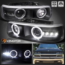 Black Fits 1999-2002 Chevy Silverado Tahoe Led Halo Projector Headlights Lamps Black Fits 1999-2002 Chevy Silverado Tahoe Led Halo Projector Headlights Lamps